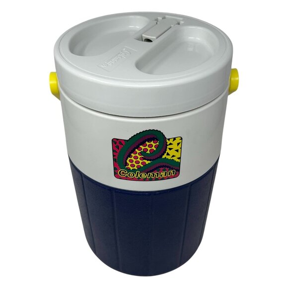 Vintage 1993 Coleman Insulated Water Jug Cooler 90s Blue Funky Retro USA Made - Picture 10 of 16